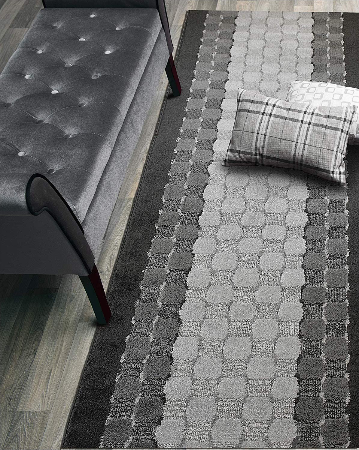 Cut to Fit Bath Rugs Custom Cut Hallway Runner Rug Slip Resistant 31 Inch Wide X Your Choice Of Length Checkered Anthracite 31 Inch X 15 Feet