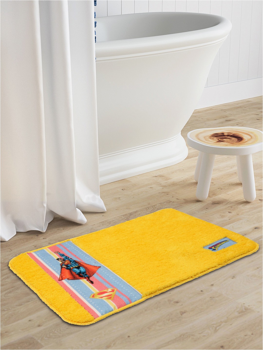 Grey and Yellow Bath Rug Saral Home Kids Yellow Superman Printed Microfibre Anti Skid Bath Rug