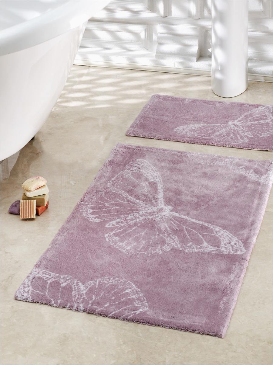 Lavender Bath Mat Rugs soft Bathroom 2pcs Anti Skid Simple butterfly Pattern Bathroom Rug Bathmat