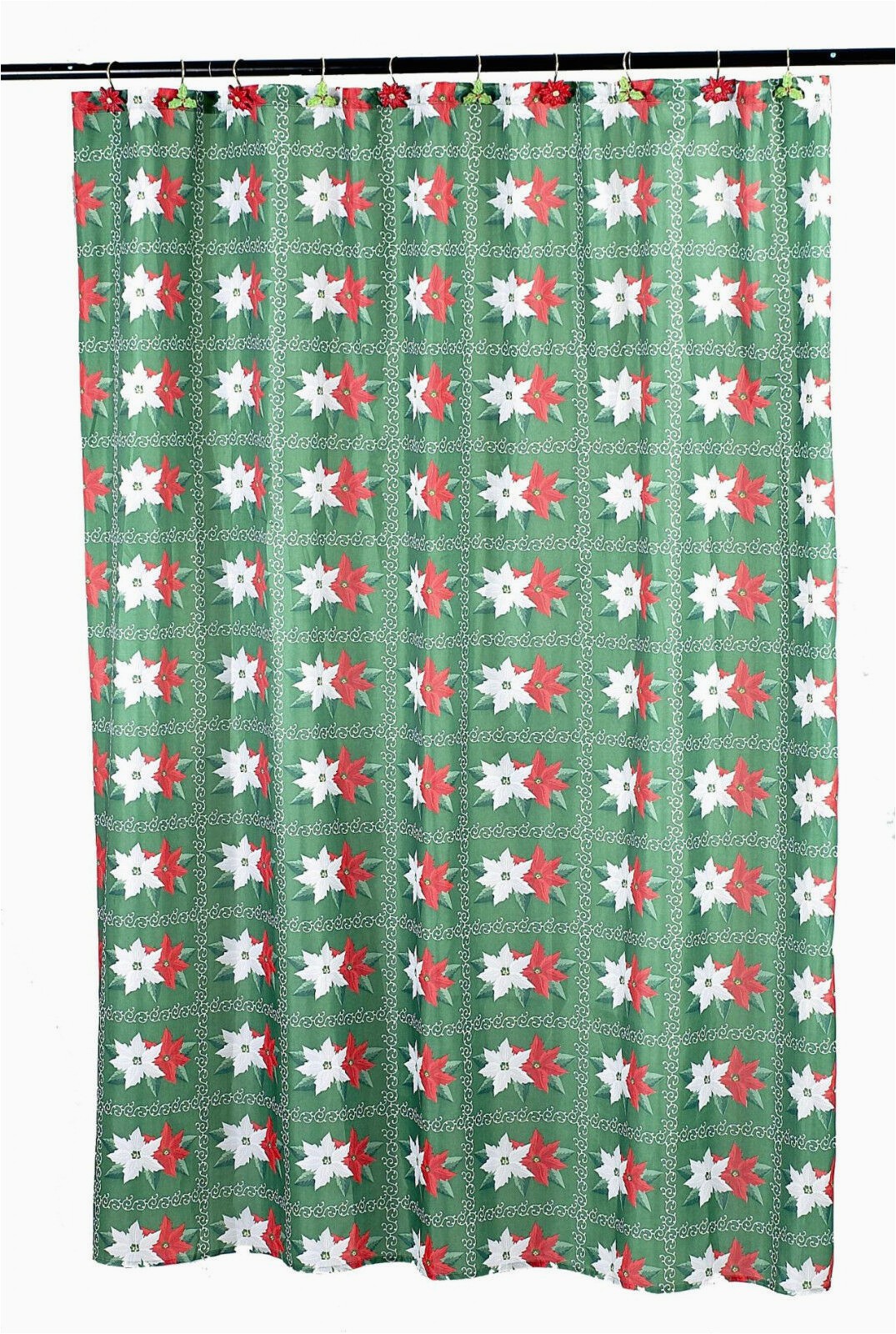 Lenox Holiday Nouveau Bath Rug Holiday Christmas Winter Poinsettia Fabric Shower Curtain Standard Size 70 X 72