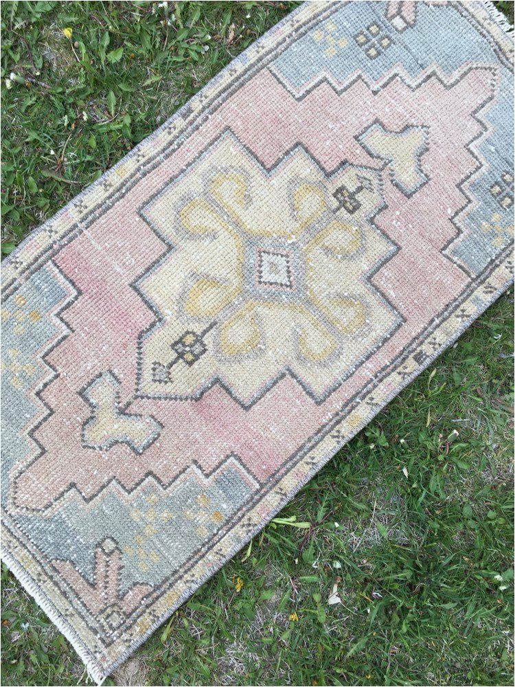 Low Pile Bath Rugs Faded Pale Colors Small Turkish Tribal Rug Low Pile