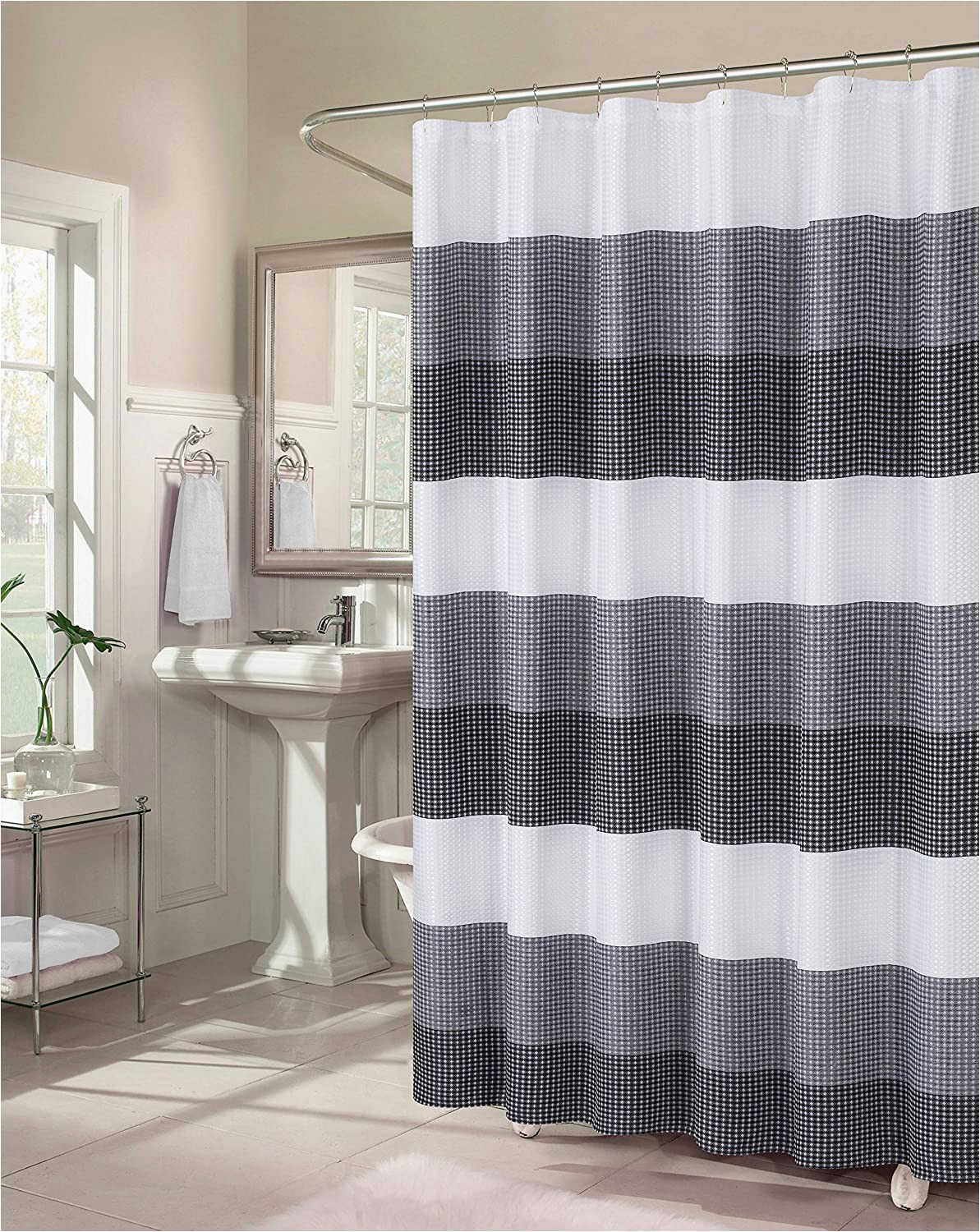 Ombre Stripe Bath Rug Dainty Home Waffle Weave Ombre Stripe Fabric Shower Curtain 70 Inch Wide X 72 Inch Long Textured Black