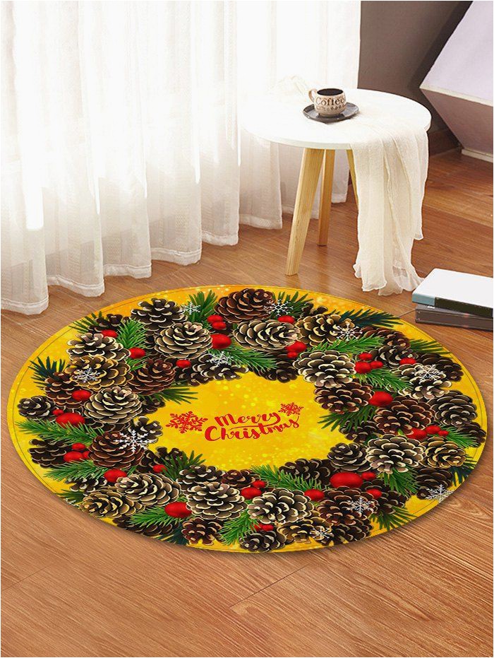 Pine Cone Bath Rugs Christmas Pine Cones Greeting Pattern Round area Rug In 2020