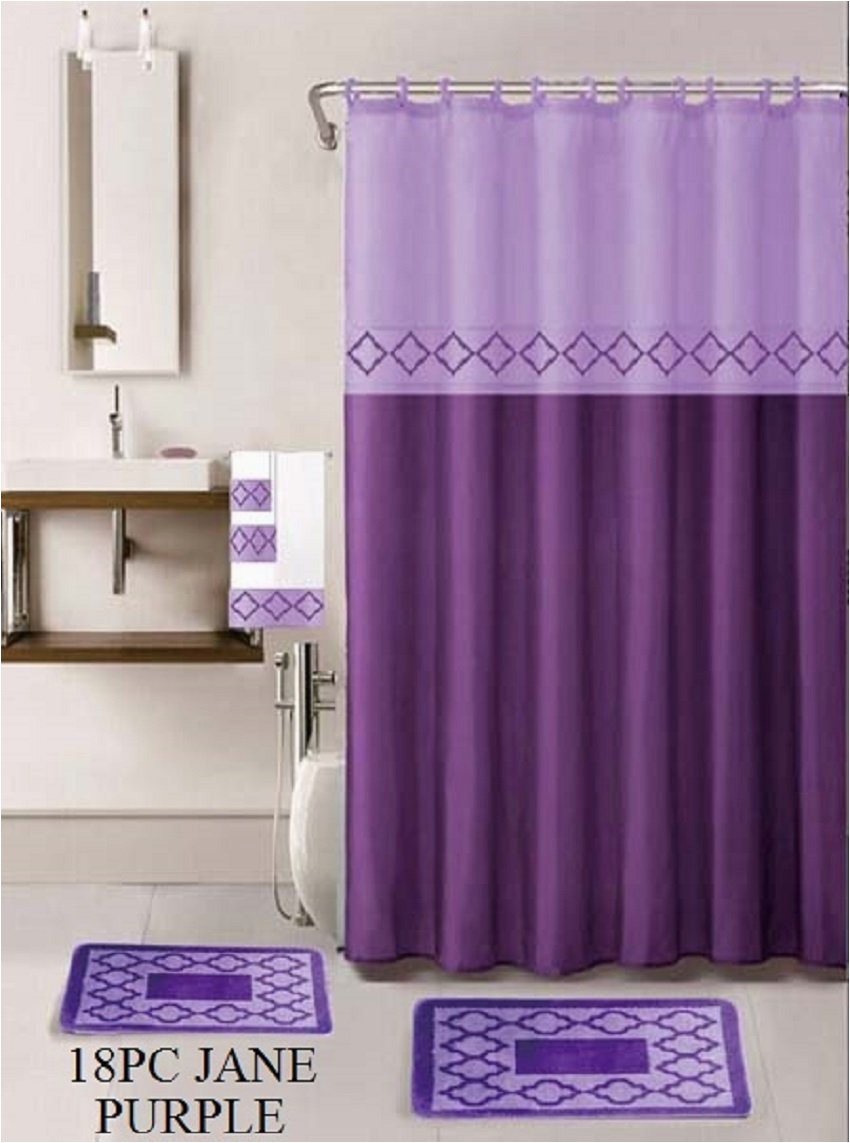 Purple Bath towels and Rugs 18 Piece Bath Rug Set Purple Geometric Desin Print Bathroom Rugs Shower Curtain Rings and towels Sets Jane Purple Walmart