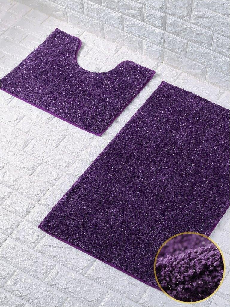 Purple Bath towels and Rugs Goldstar Purple Shiny Sparkling 2 Piece Bath Mat and