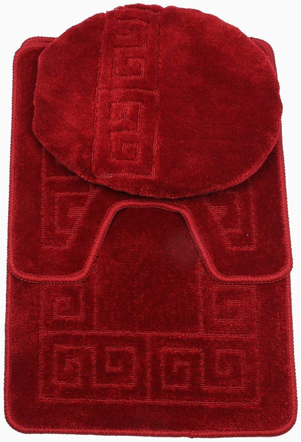 Red Bath Rug Set 3 Piece Bath Rug Set Pattern Bathroom Rug 20"x32" Contour Mat 20"x20" with Lid Cover Burgundy