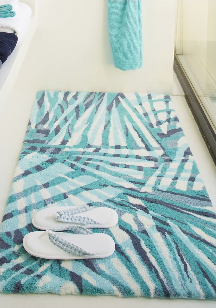 Turquoise Bath towels and Rugs Eden Bath Mat by Abyss & Habidecor Teal Geometric Design