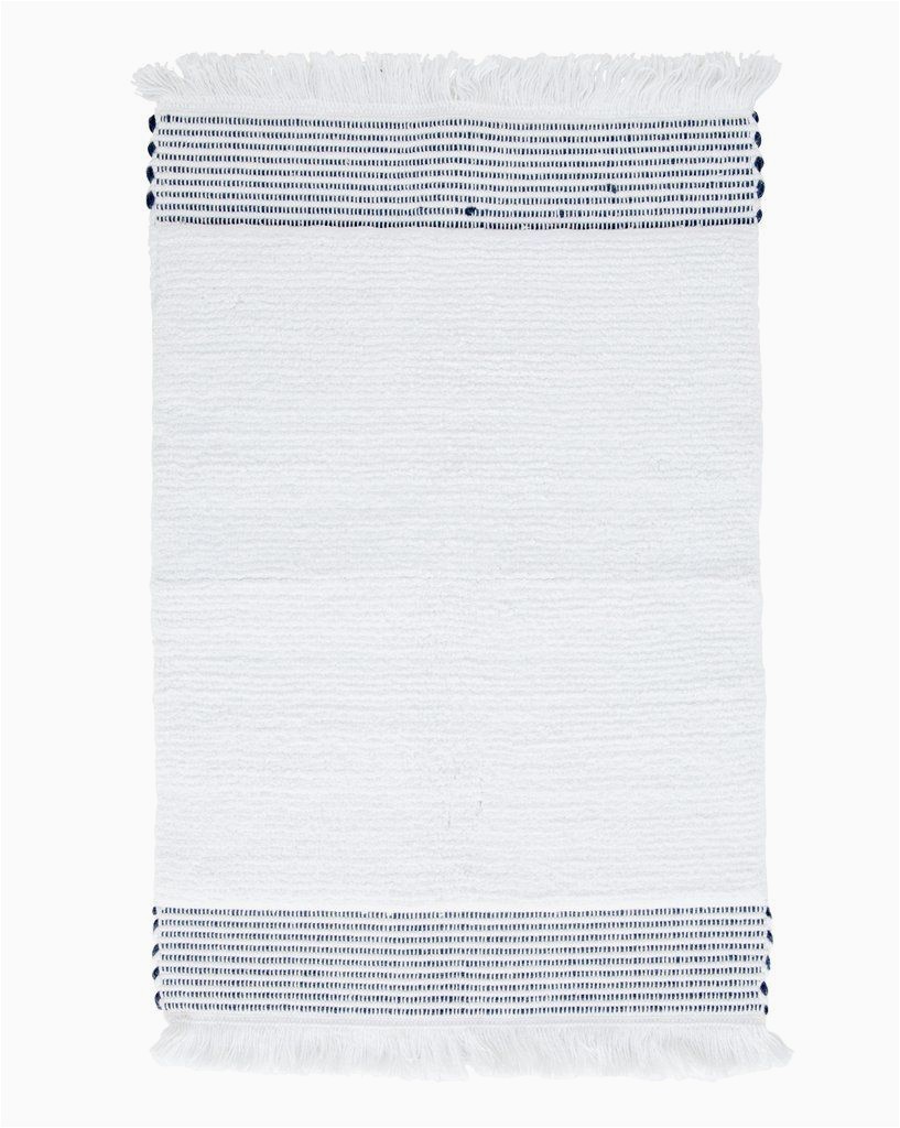 White Bath Rug with Black Border Expertly Woven In India From Cotton the Rockport Bath