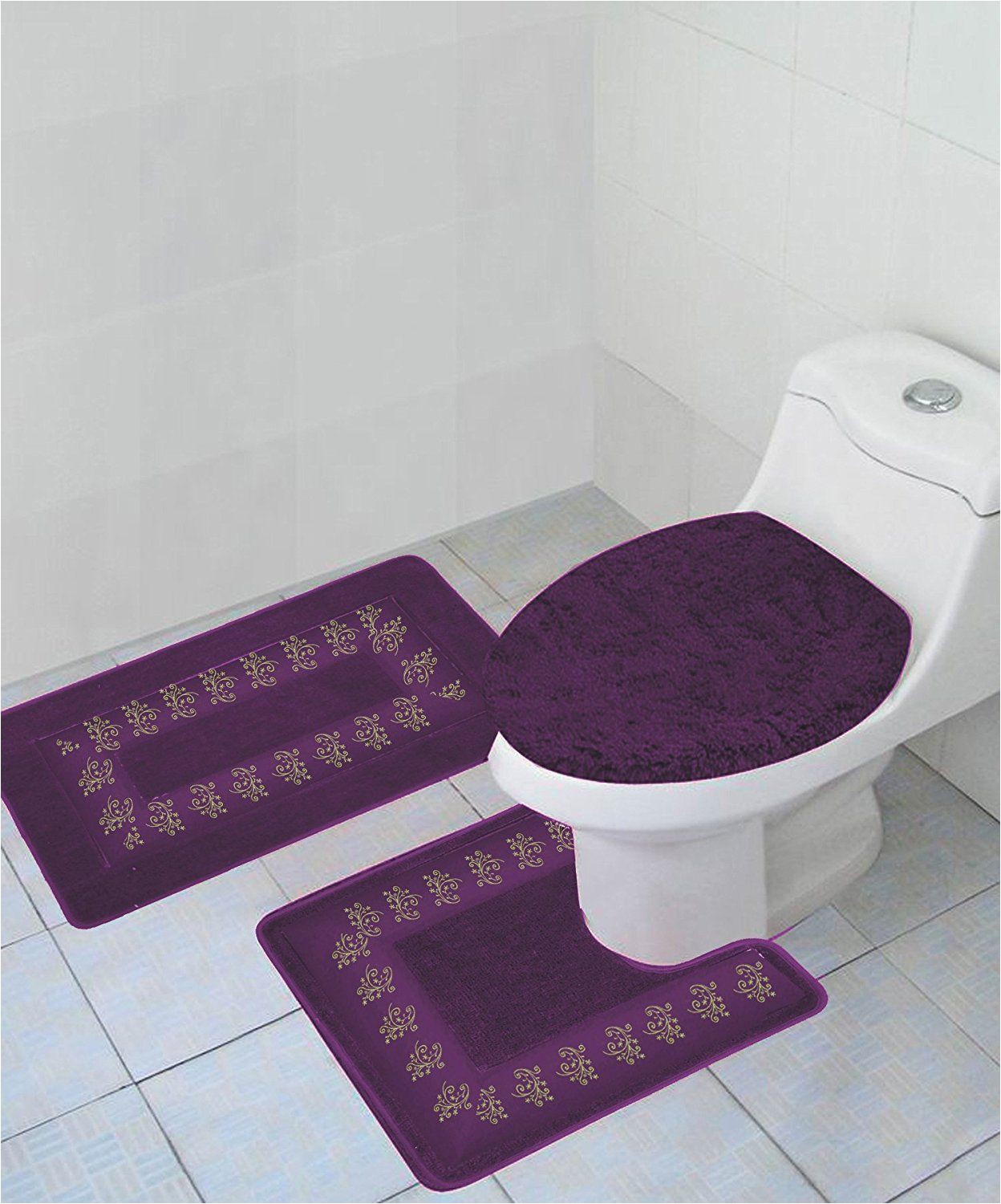 3 by 5 Bathroom Rugs 3 Pc 5 Purple Design Bathroom Bath Mat Set Includes 1