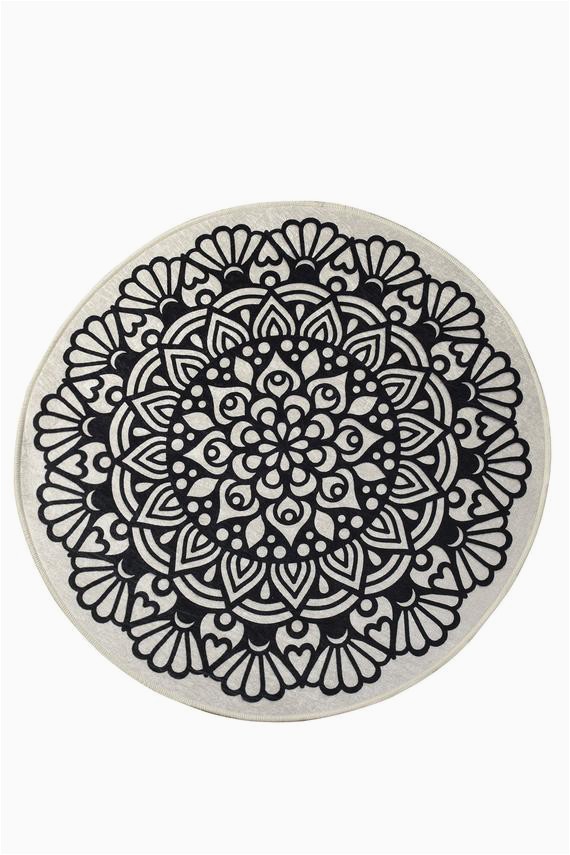 36 Round Bathroom Rug Black Mandala Round Home Decor Rug soft Bath Mat Eco Friendly Gift for Her 2 Different Diameters 39" and 55"