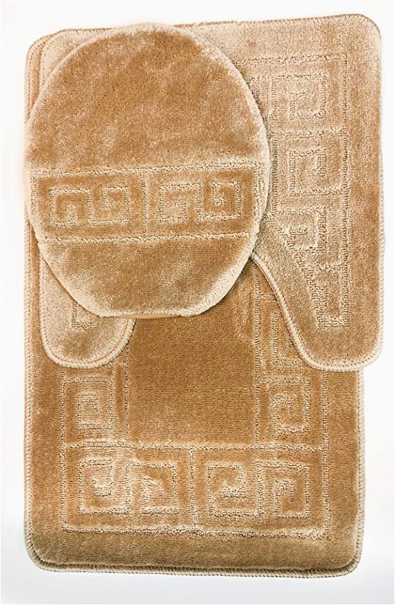 Amazon Large Bathroom Rugs 3 Piece Bath Rug Set Pattern Bathroom Rug 20"x32" Contour Mat 20"x20" with Lid Cover Beige