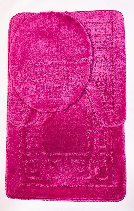 Amazon Large Bathroom Rugs 3 Piece Bath Rug Set Pattern Bathroom Rug 20"x32" Contour Mat 20"x20" with Lid Cover Hot Pink