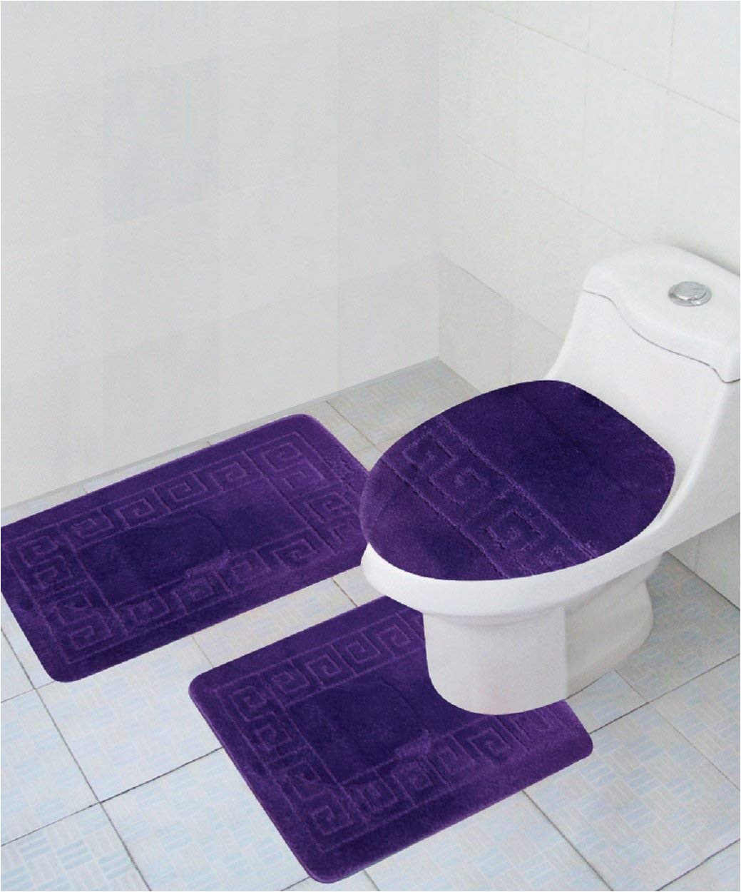 Bathroom Contour Rug Sets 3 Piece Bathroom Rug Set Greek Key Pattern Purple