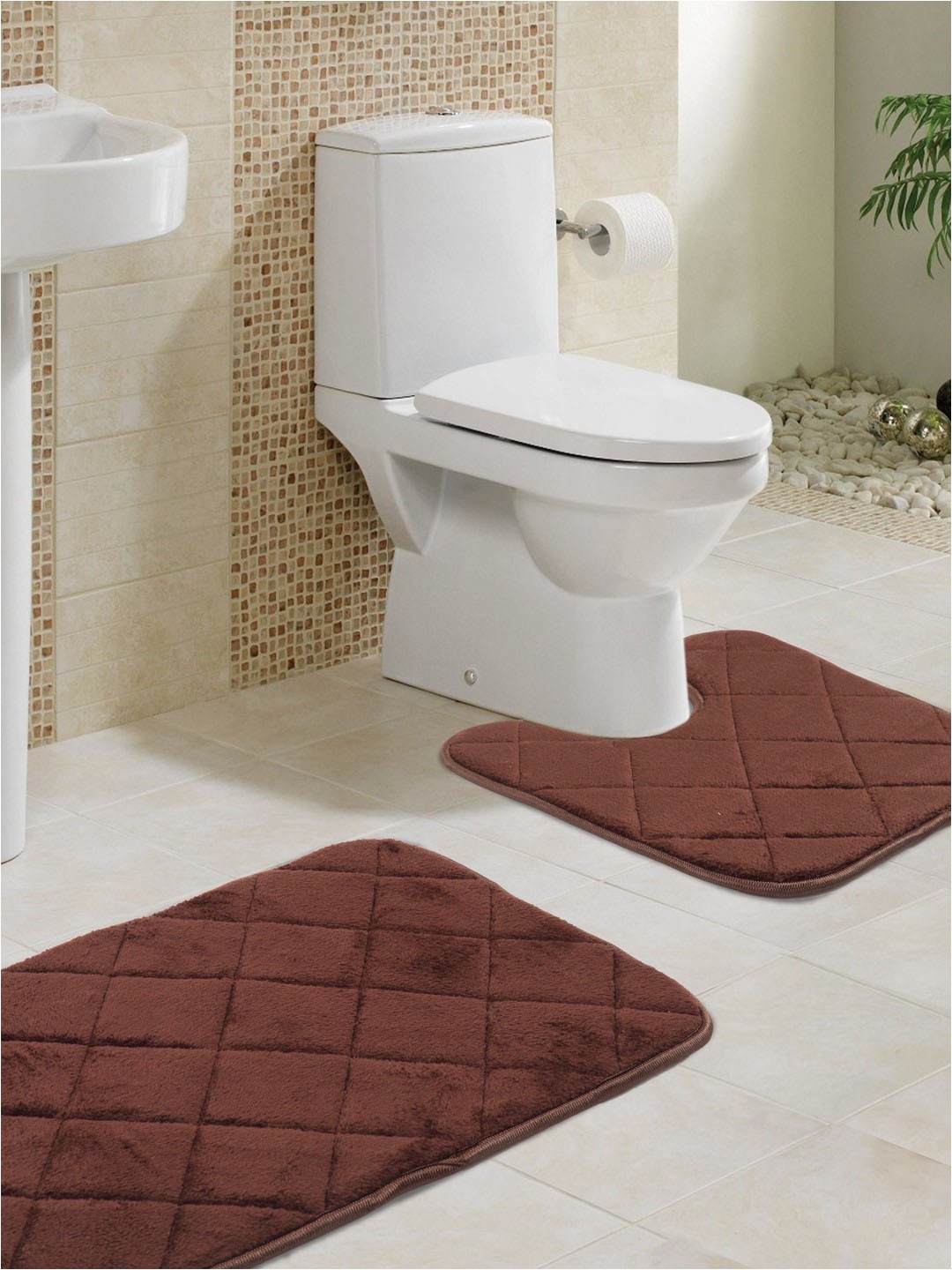 Bathroom Contour toilet Rugs Buy Lushomes Brown Self Design Microfibre Bath Rug & Contour