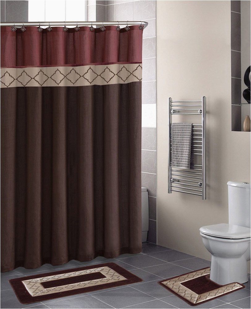 Bathroom Mats and Rugs Sets Dynasty 15 Piece Hotel Bathroom Sets 2 Non Slip Bath Mats Rugs Fabric Shower Curtain 12 Hooks Brown Walmart