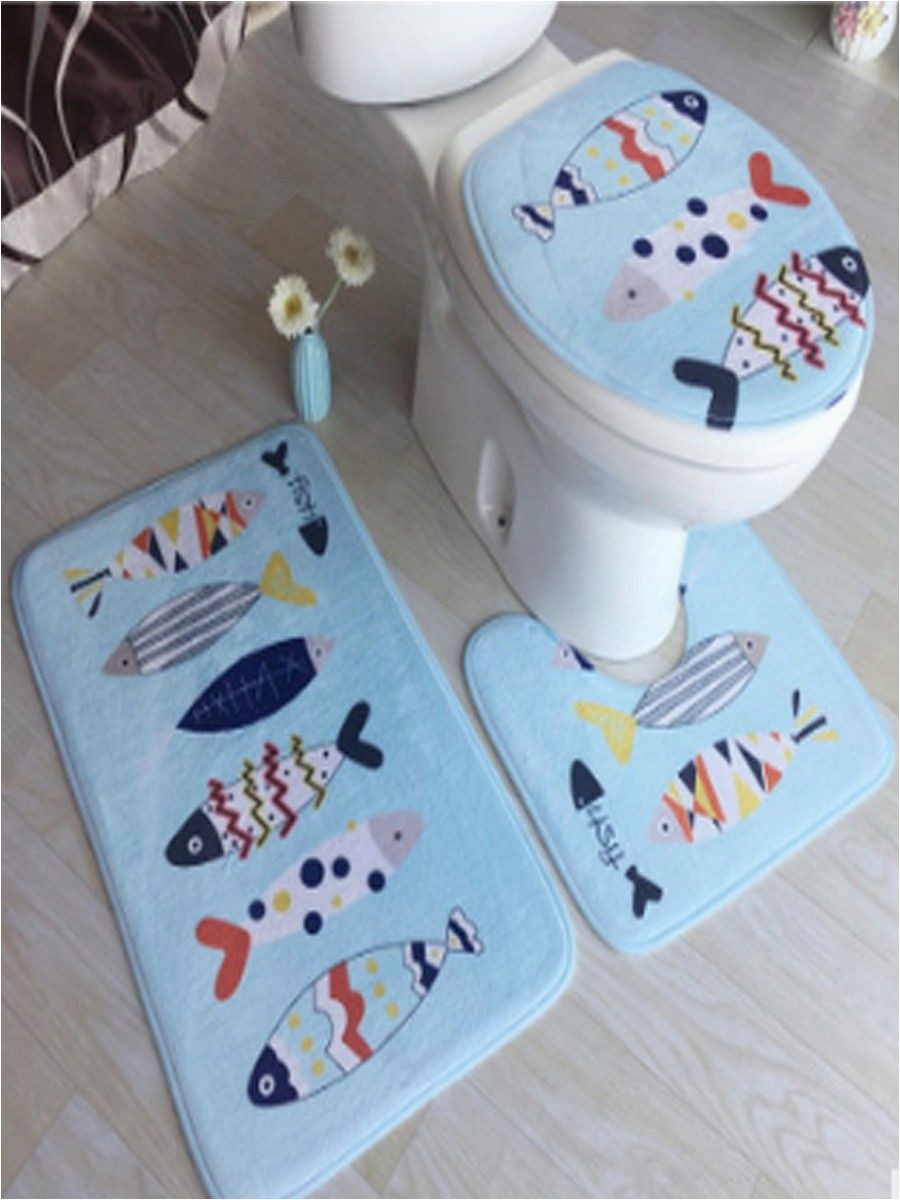 Bathroom Rug Around toilet 3 Pcs toilet Floor Mats Set Cartoon Likable Pattern Water