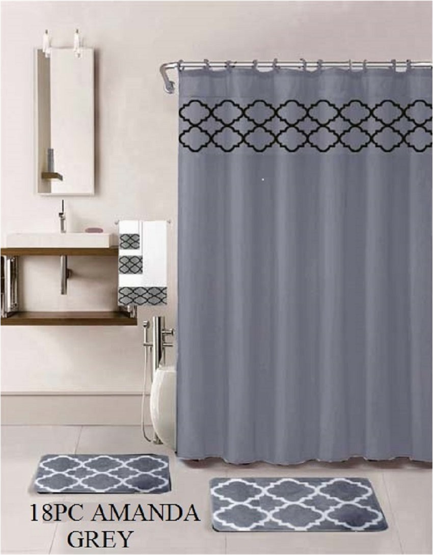 Bathroom Rug Set Green 18 Piece Bath Rug Set Grey Geometric Desin Print Bathroom Rugs Shower Curtain Rings and towels Sets Amanda Gray Walmart