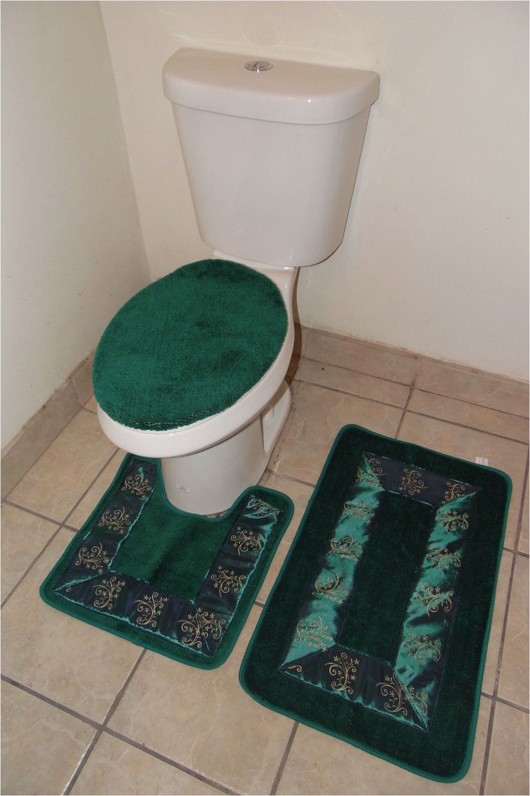Bathroom Rug Set Green Bathmats Rugs and toilet Covers 3pc 5 Hunter Green