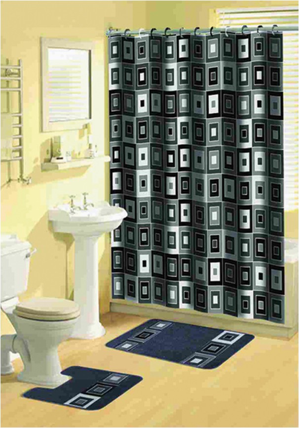 Bathroom Rug Sets Green Home Dynamix Bath Boutique Shower Curtain and Bath Rug Set 316 450 Blocks Black 15 Piece Bath Set Walmart