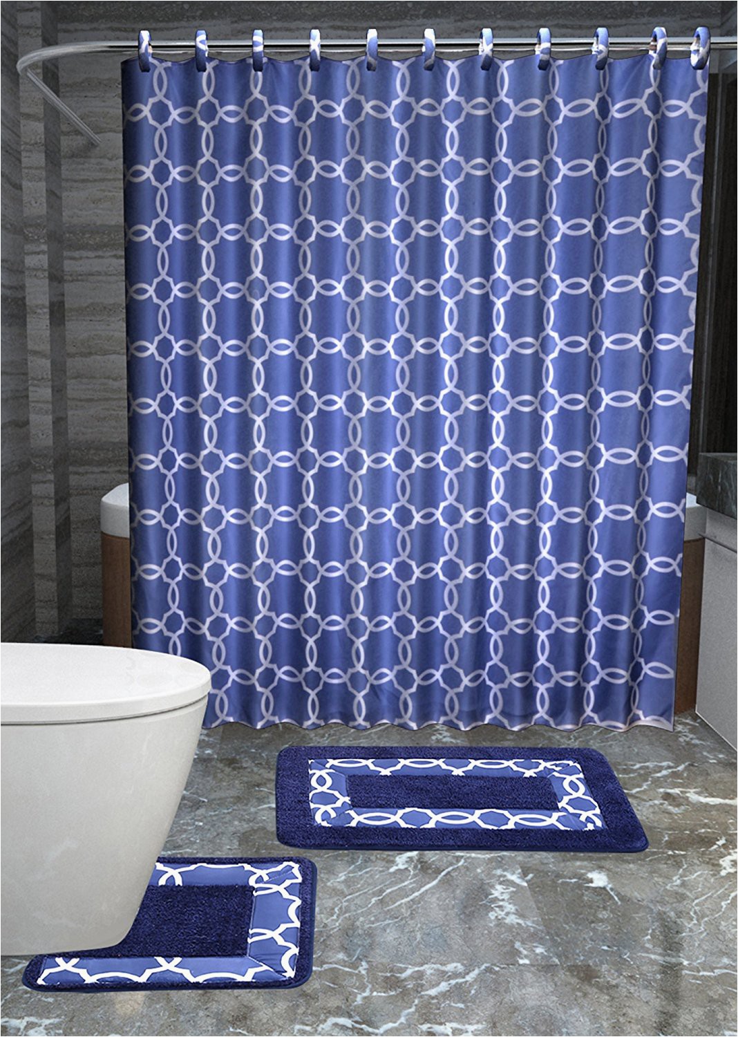 Bathroom Rugs and Accessories Galaxy 15 Piece Geometric Bathroom Accessories Set Rugs Shower Curtain & Matching Rings Navy & White Walmart