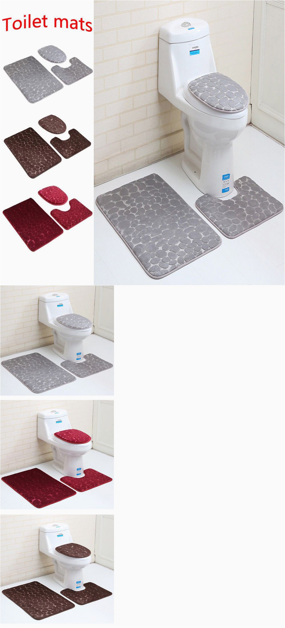 Bathroom Rugs Around toilet 3pcs Anti Slip Bathroom Rug Mat Set Stone Pattern soft