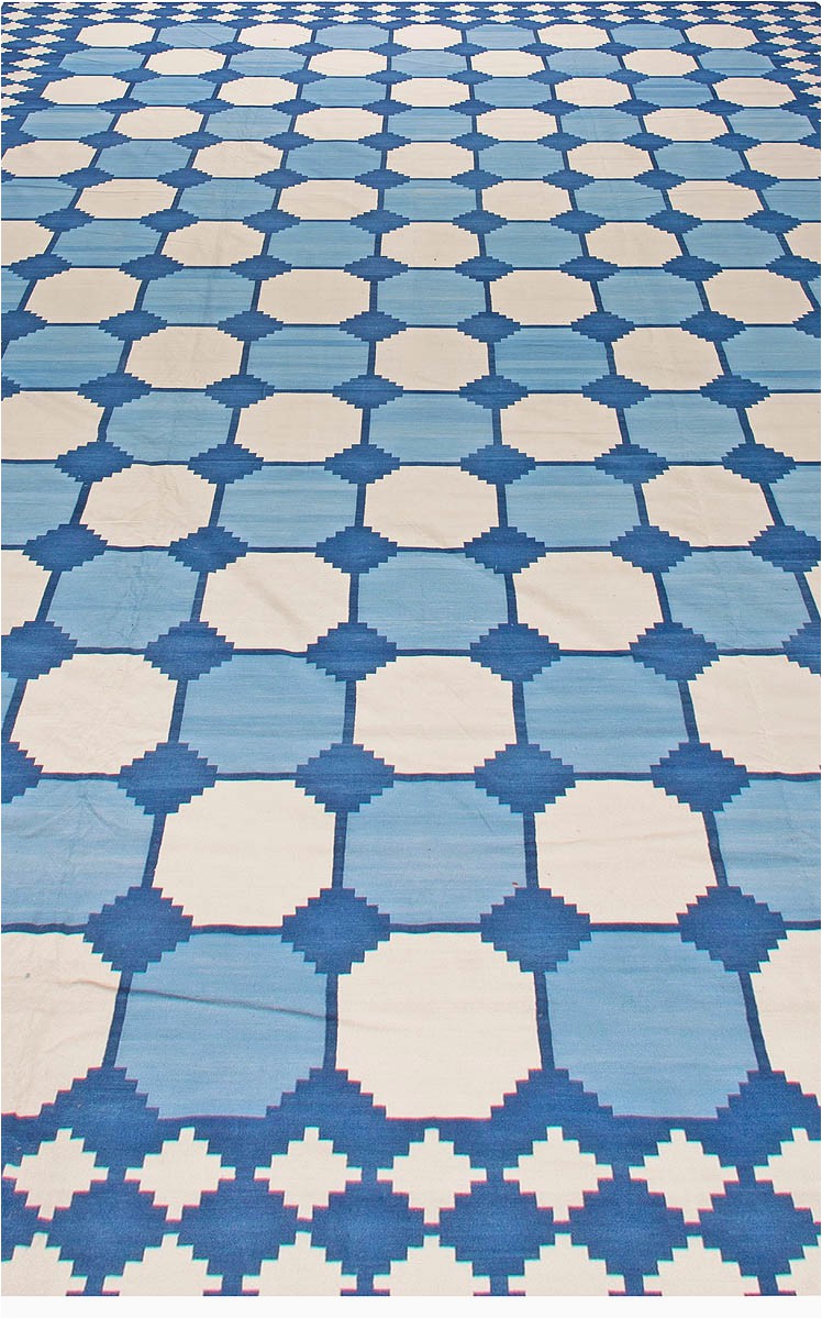 Blue and White Dhurrie Rug Contemporary Oversized Indian Dhurrie Blue and White Rug N by Dlb