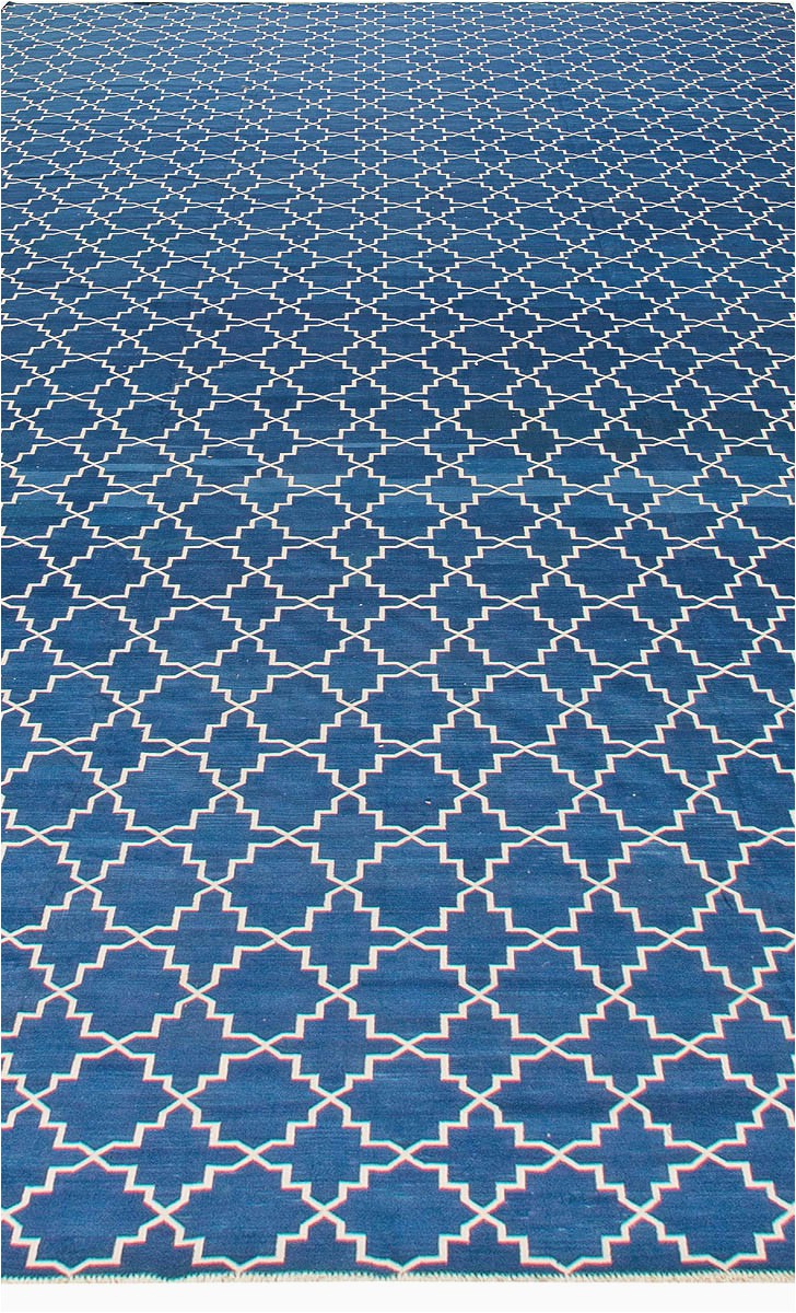 Blue and White Dhurrie Rug Modern Indian Dhurrie Deep Indigo Blue and White Cotton Rug N by Dlb