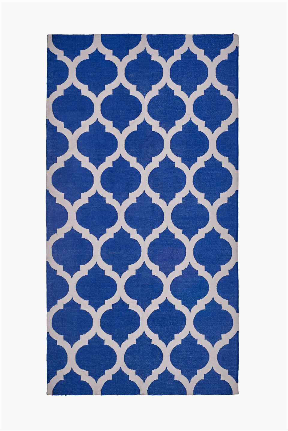 Blue and White Dhurrie Rug Trellis Cotton Dhurrie In Blue and White