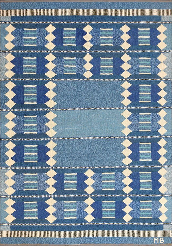 Blue and White Kilim Rug J Nazmiyal Inc Scandinavian Vintage Swedish Kilim Blue