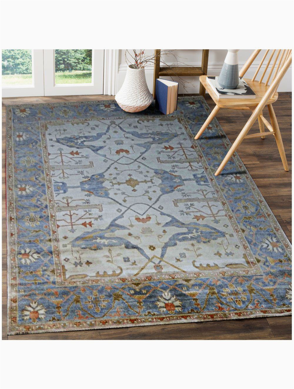 Blue Hand Knotted Wool Rug Aldo Persian Traditional Floral Blue Hand Knotted Wool Rug 4 X 6