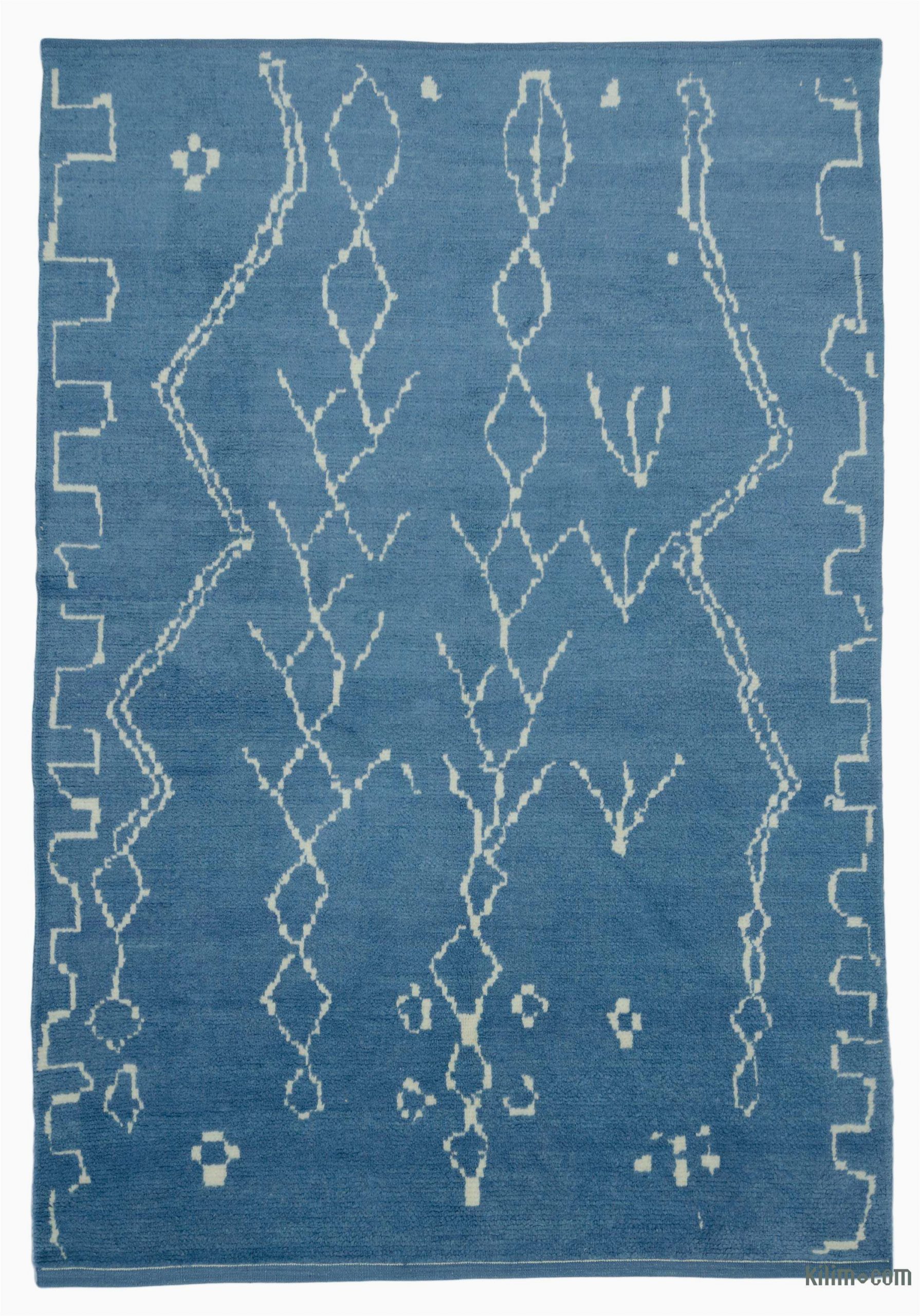 Blue Hand Knotted Wool Rug Blue New Contemporary Hand Knotted Wool area Rug 6 8" X 9 7" 80 In X 115 In