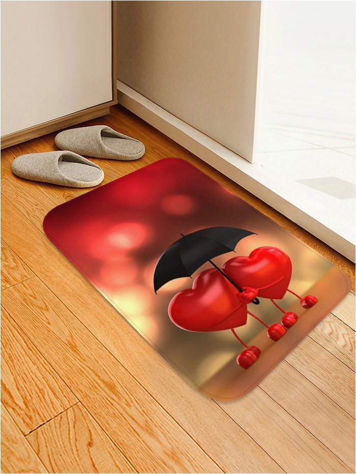 Cherry Red Bathroom Rugs Cartoon Heart Printed Floor Mat