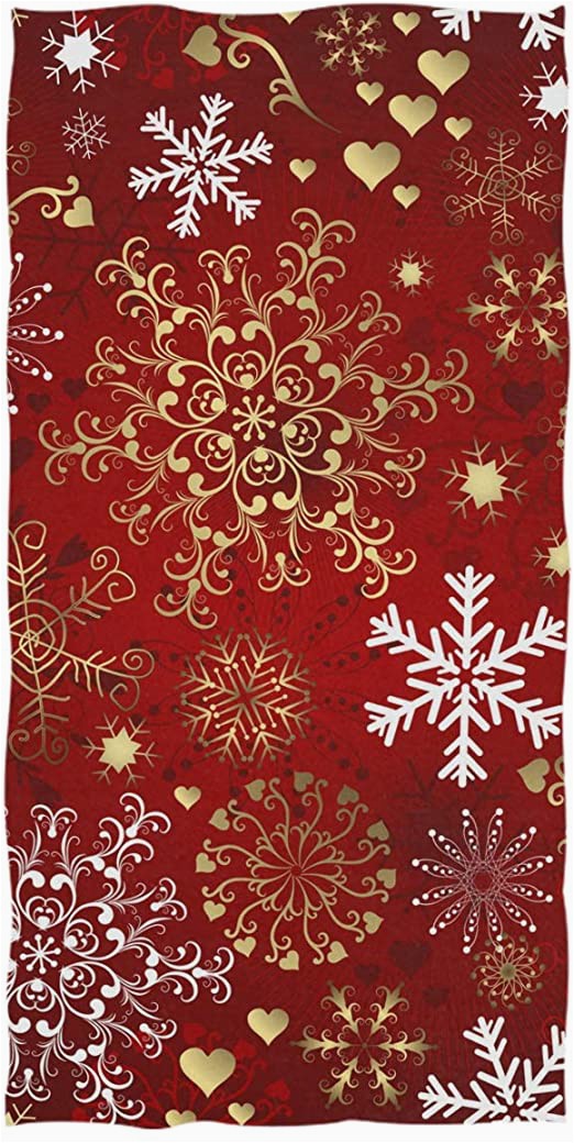 Christmas Bathroom Rugs and towels Pfrewn Christmas Red Gold Snowflake Hand towels 16×30 In Bathroom towel Sweet Hearts Ultra soft Highly Absorbent Small Bath towel Merry Christmas