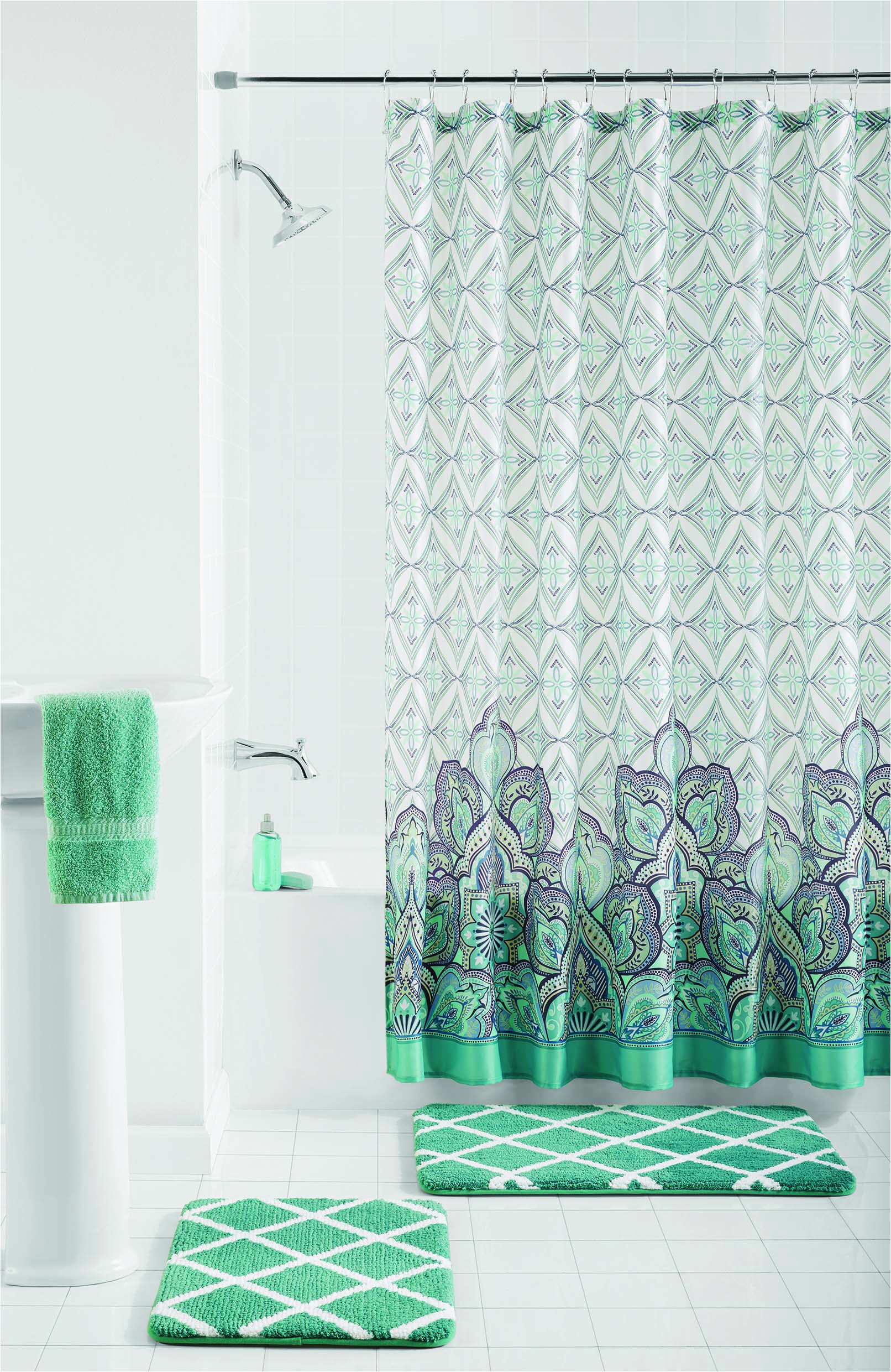 Custom Bathroom Rug Sets Mainstays Pandora Damask 15 Piece Shower Curtain and Bath Rug Set Walmart