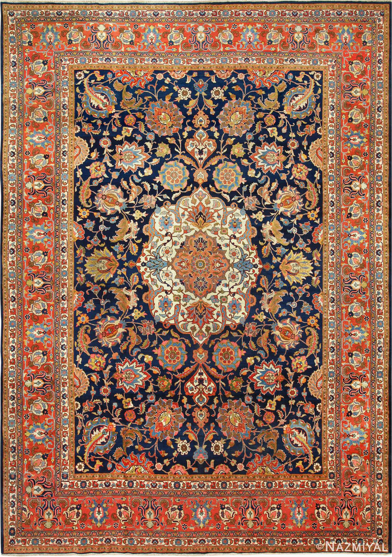 Dark Blue Persian Rug Navy Blue Background Antique Persian Tabriz Rug
