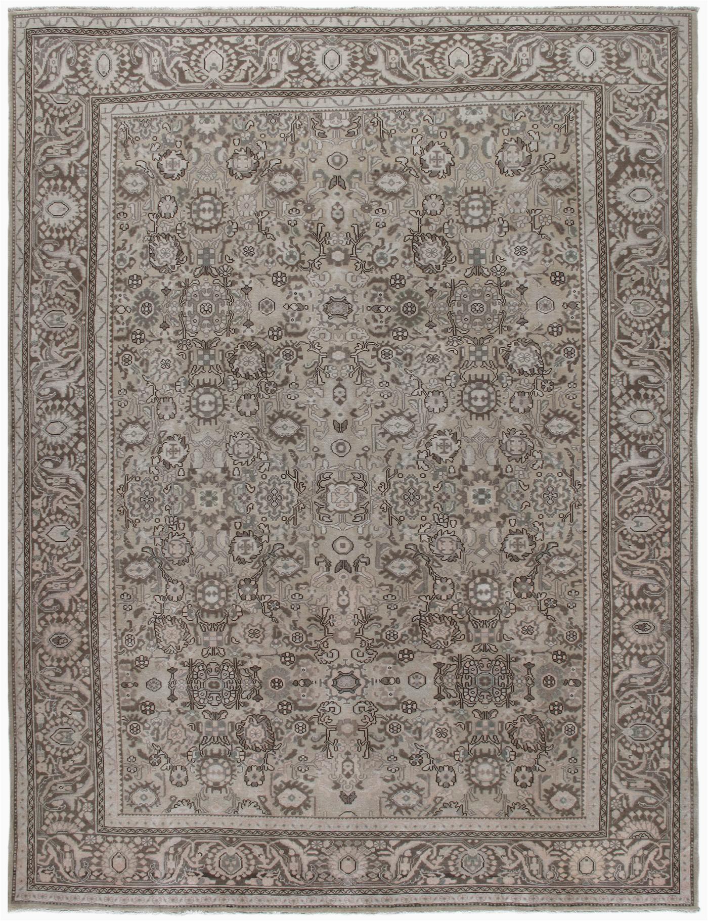 Finn Hand Knotted Rug Blue Multi Antique Persian Malayer Decorative Hand Knotted Rug In Neutral Beige and Brown
