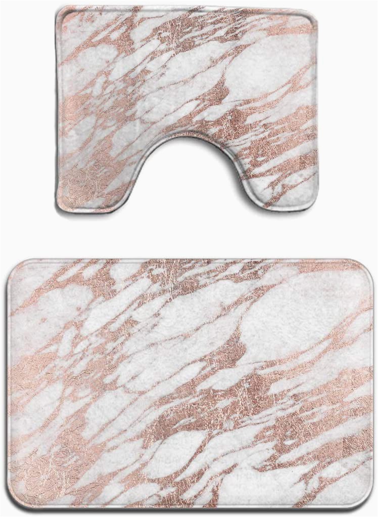 Gold and White Bathroom Rugs Beach Surfer Stone Chic Elegant White Rose Gold Marble Modern 2 Piece soft Bath Rug Set Includes Bathroom Mat Contour Rug Home Decorative Doormat