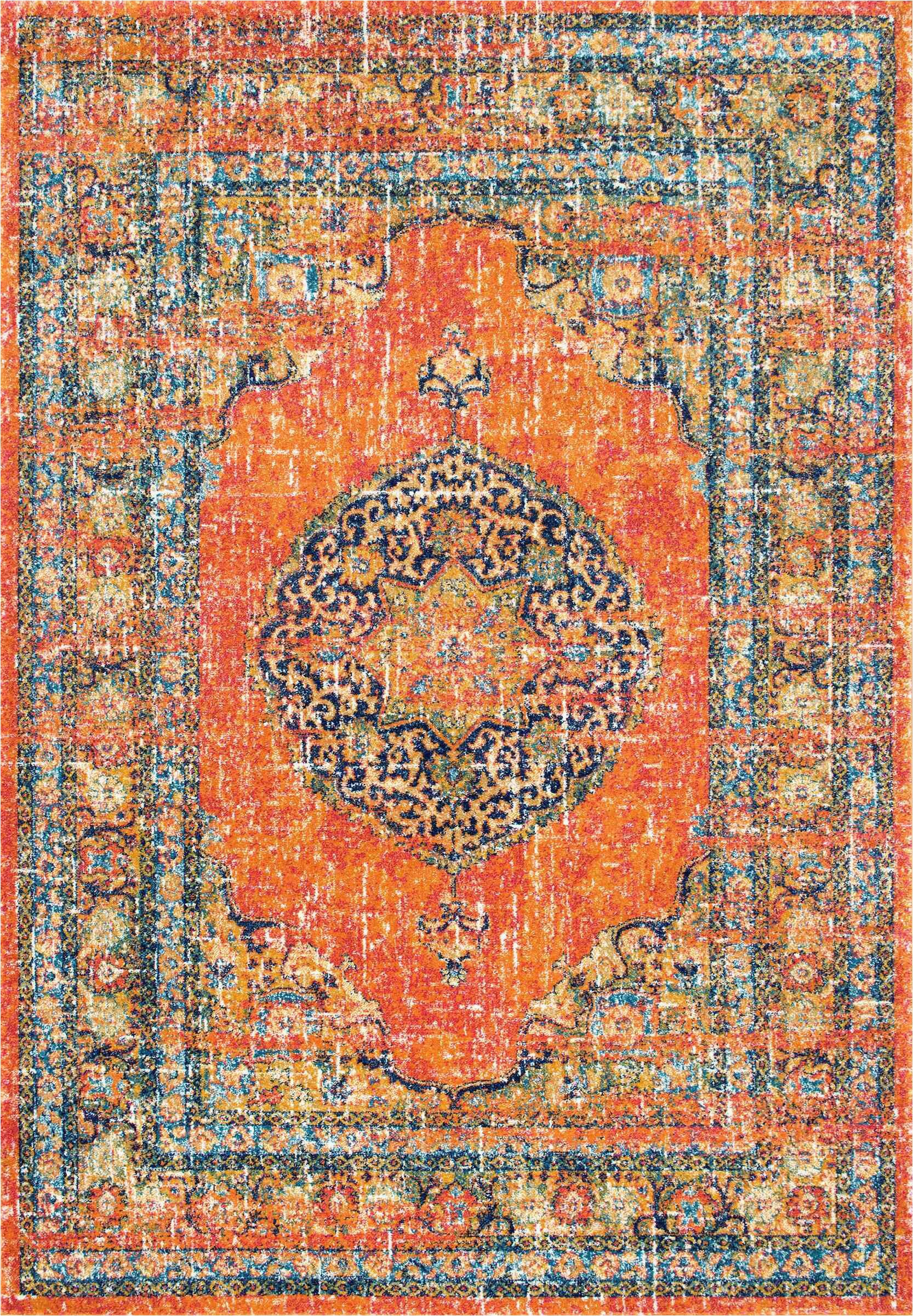 Kujawa Blue area Rug Mistana Pamela orange Yellow Blue White area Rug