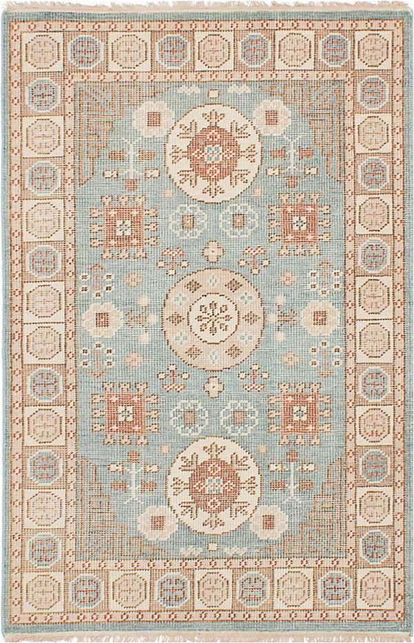 Light Blue Wool Rug Hand Knotted Stonewash Ushak Light Blue Wool Rug