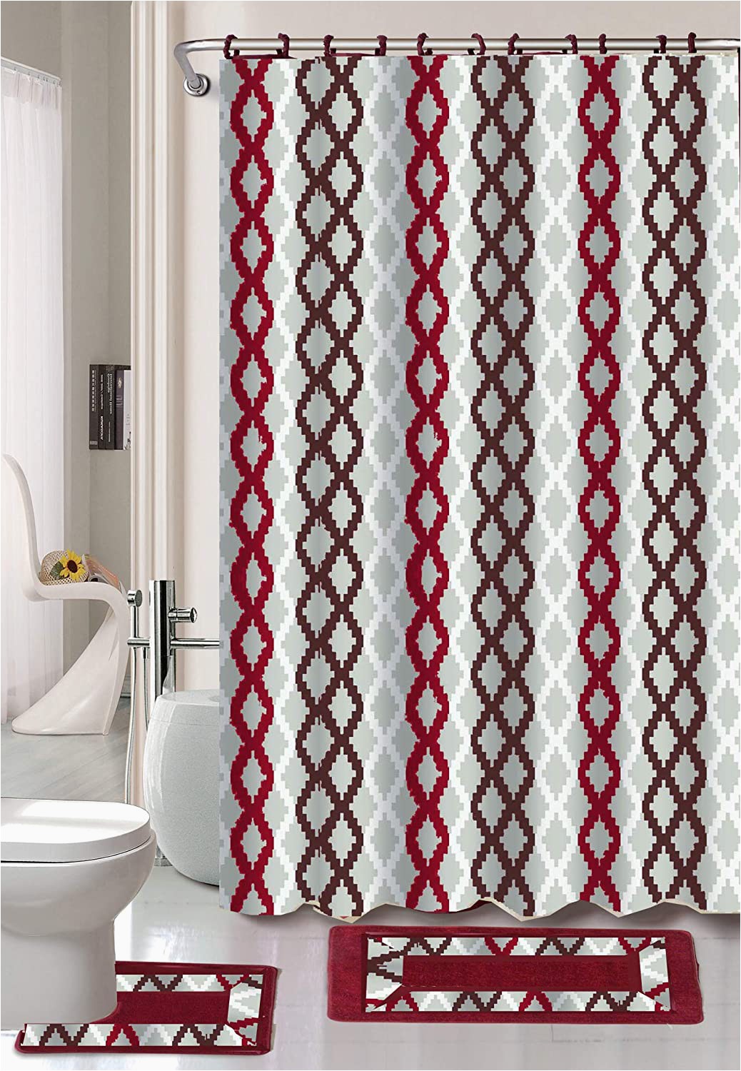 Luxury Bathroom Rug Sets Luxury Home Collection 15 Pc Bath Rug Set Printed Non Slip Bathroom Rug Mat and Rug Contour and Shower Curtain and Rings Hooks New Burgundy