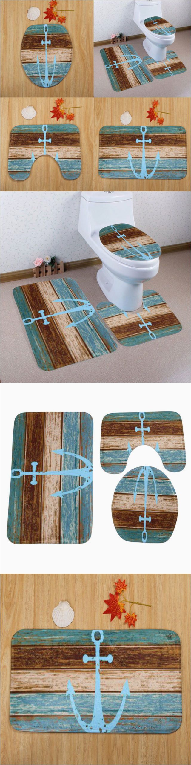 Master Bathroom Rug Sets Bathmats Rugs and toilet Covers 3 Piece Nautical