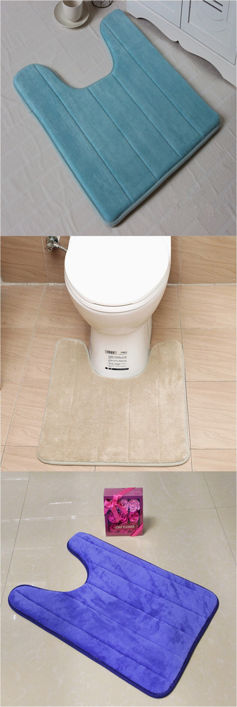 Memory Foam Rug Bathroom Memory Foam U Shape toilet Rug Water Absorption Bathroom Carpet soft Foot Pad Home Decor Flannel Bath Mat Non Slip Pedestal Rugs