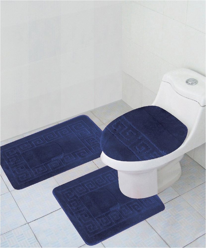 Navy Bath Rug Set 3 Piece Bathroom Set Navy Blue Rug Contour Mat Lid Cover