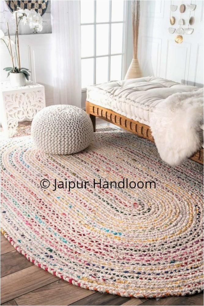 Oval Shaped Bathroom Rugs Hand Knotted Cotton Chindi 5 X 7 Feet Oval area Rug for