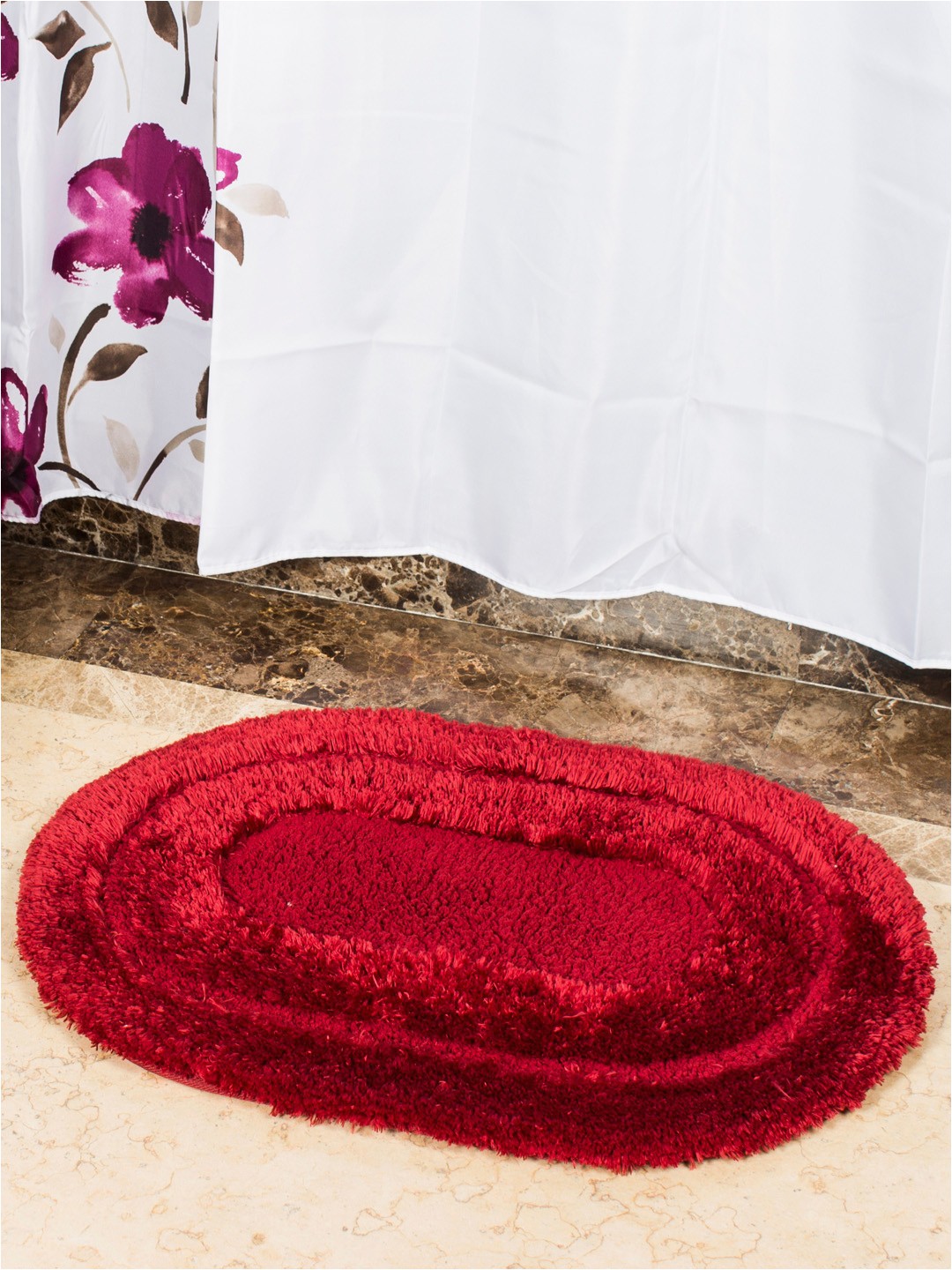 Oval Shaped Bathroom Rugs Obsession Red Embossed Polyester Oval Bath Rug