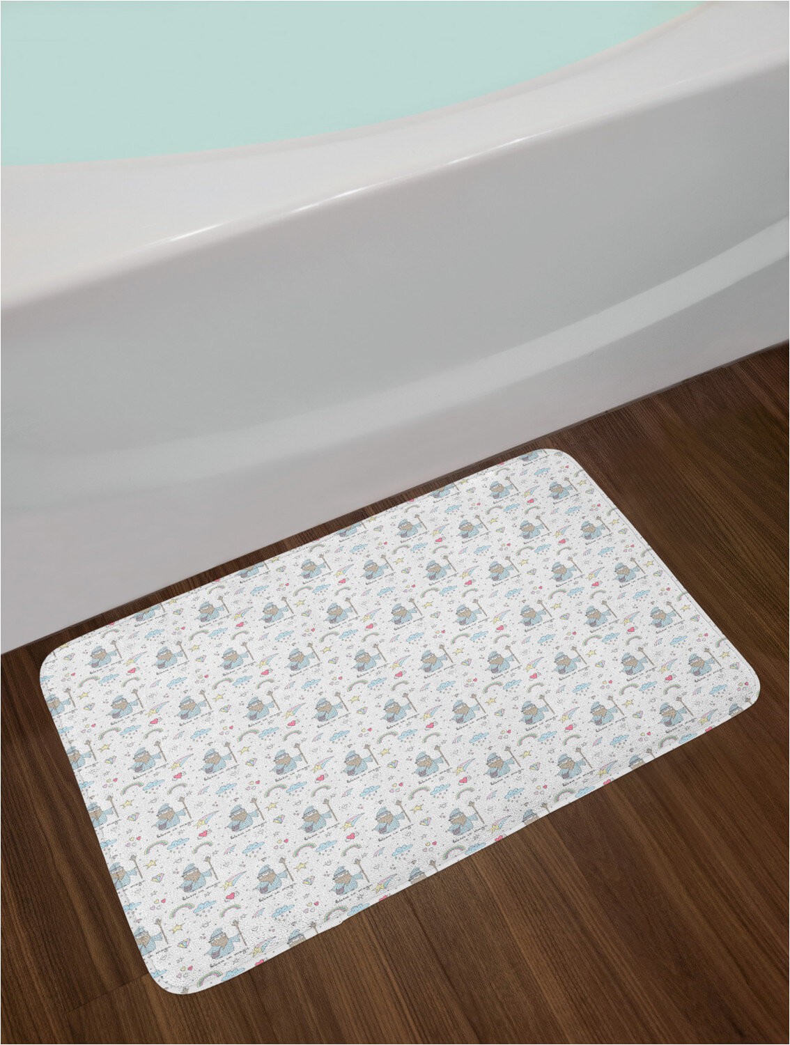 Oval Shaped Bathroom Rugs Wizards and Rainbow Star Heart Shapes Believe In Magic Typography Bath Rug