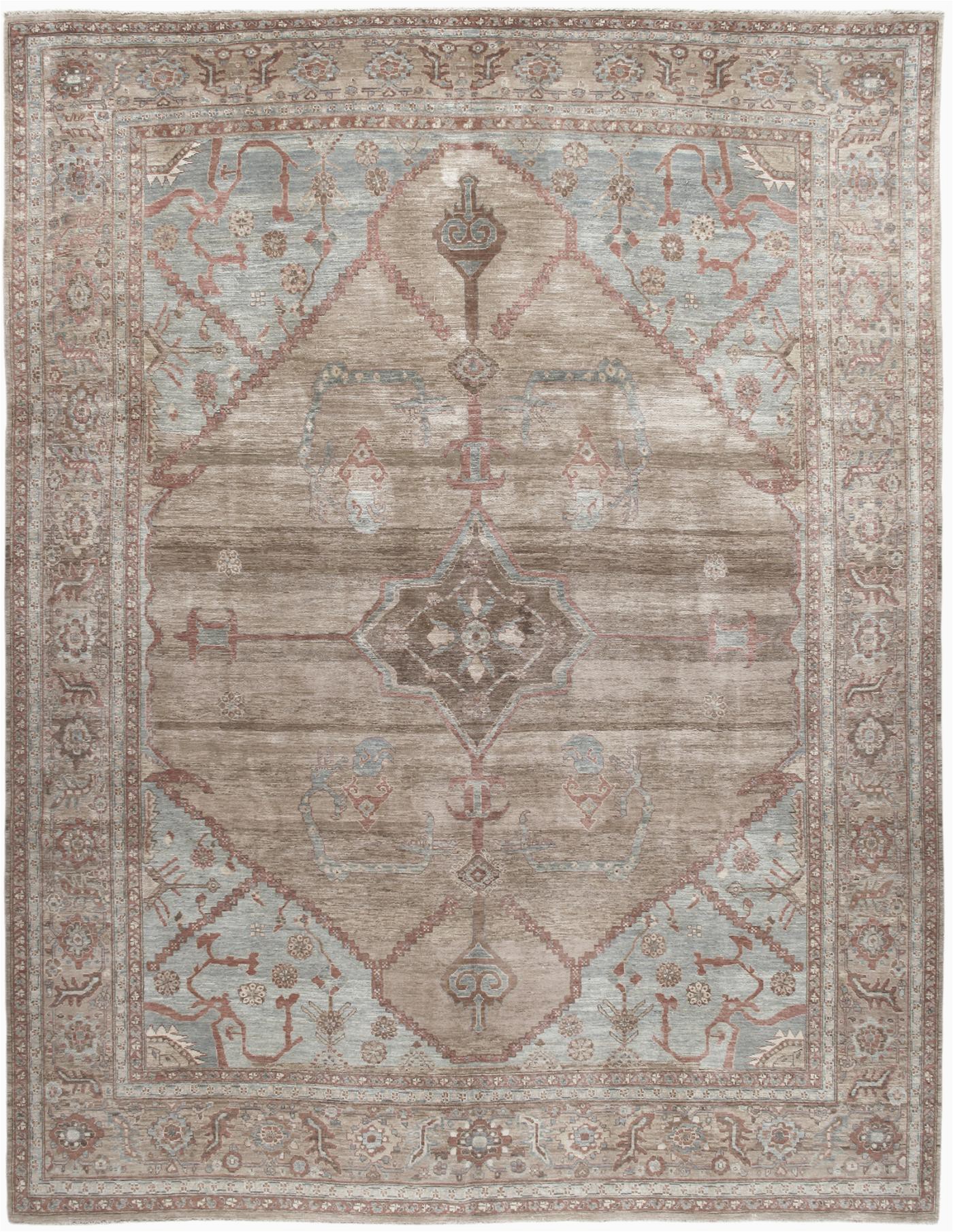 Pale Blue Persian Rug Nasiri Persian Traditional Bakshaish Handknotted Rug In Camel and Pale Blue Color