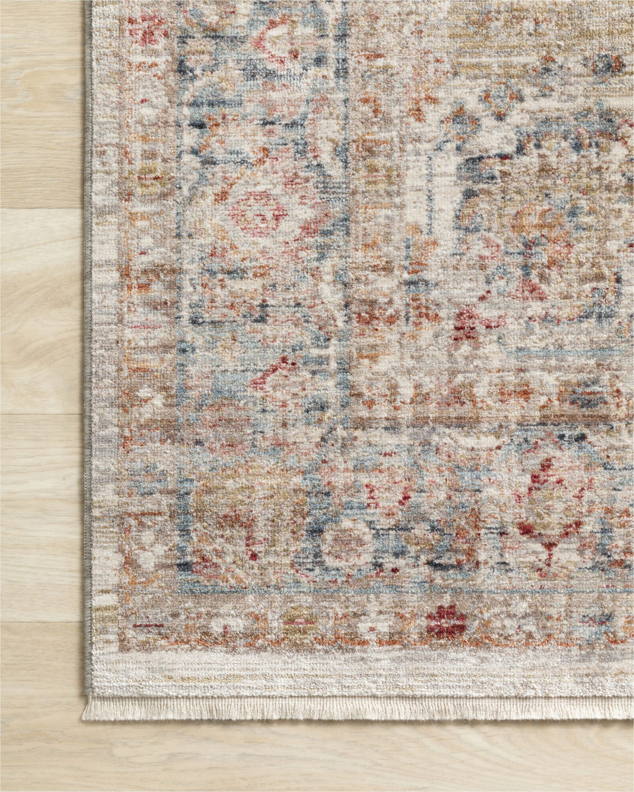 Peach and Blue Persian Style Chenille Oasis area Rug Cle 02 Color Ivory Ocean Size 11 6" X 15 7"