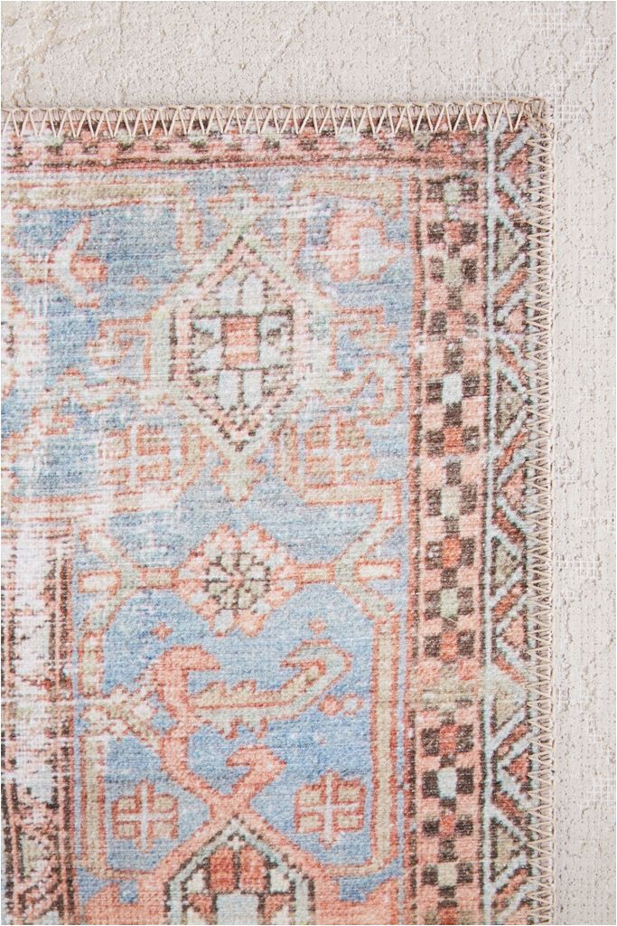 Peach and Blue Persian Style Chenille Oasis area Rug Hannah Printed Rug In 2020