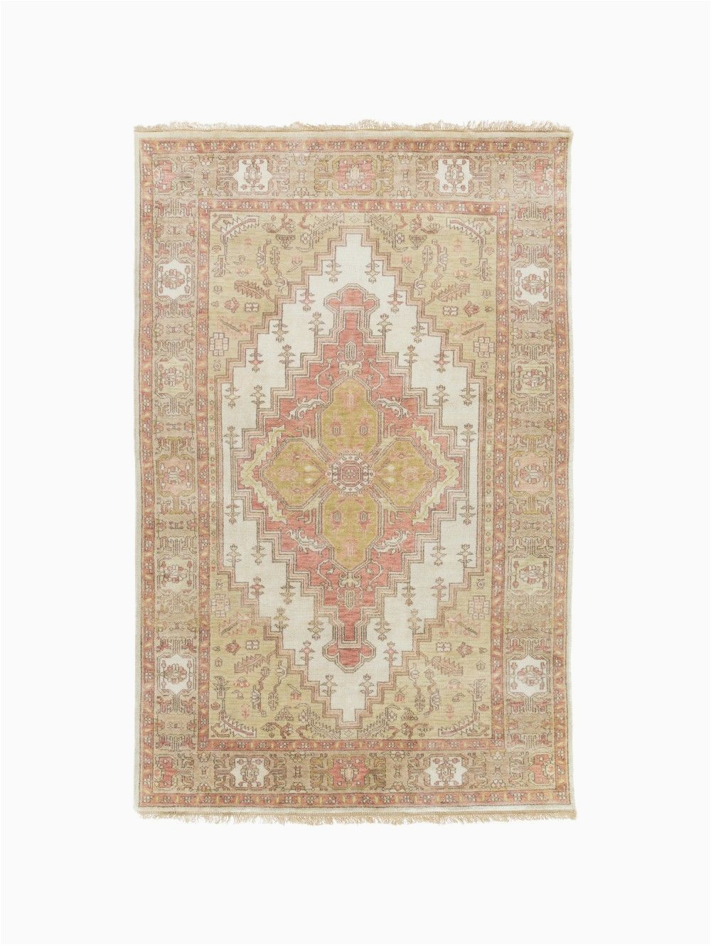 Peach and Blue Persian Style Chenille Oasis area Rug Safina Rug Blush